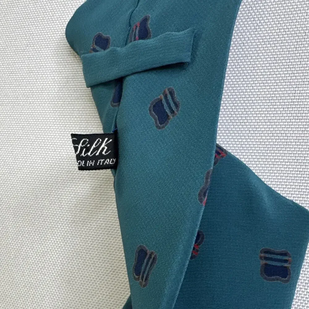 David Lawrence Men's Teal Silk Geometric Tie Hand Made in Italy